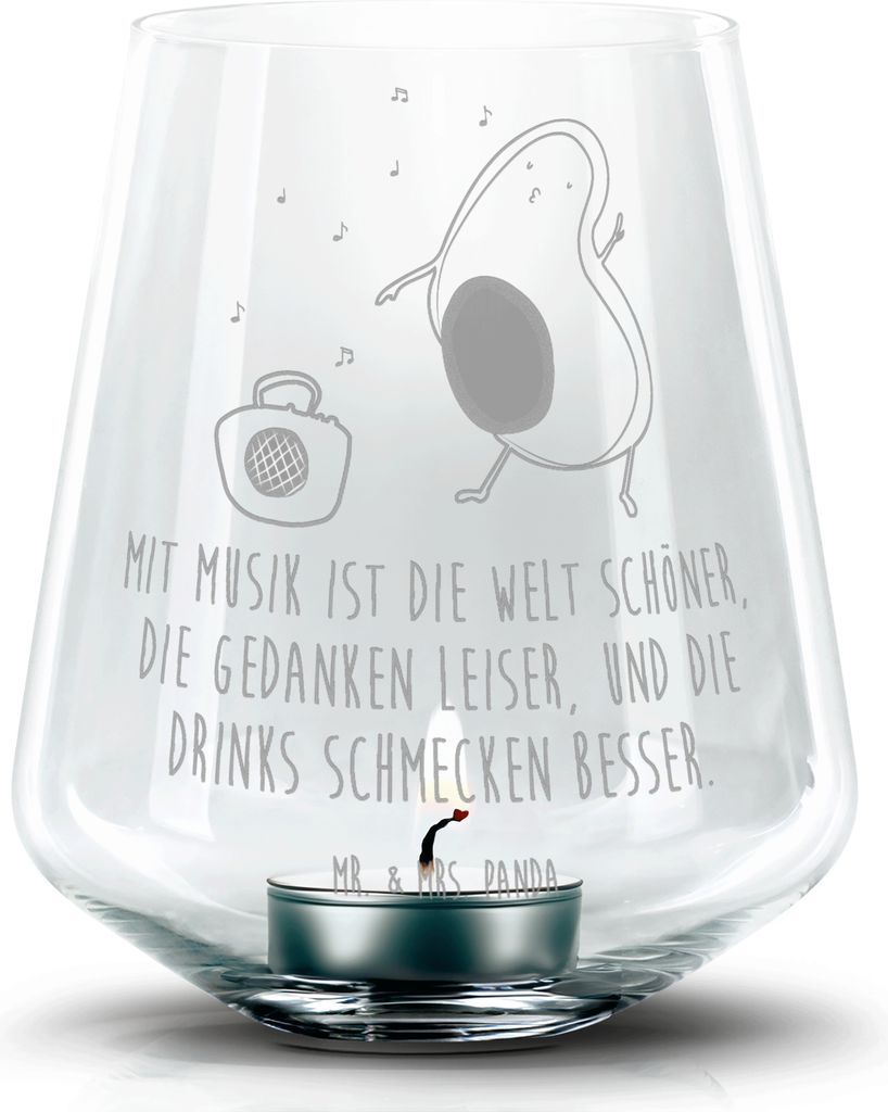 Mr. & Mrs. Panda Kerzenglas Avocado Tanzen - Transparent - Geschenk, Teelichthalter, Windlicht Glas, Feier, Kerzenhalter, Urlaub, Musik, Party, Lat...