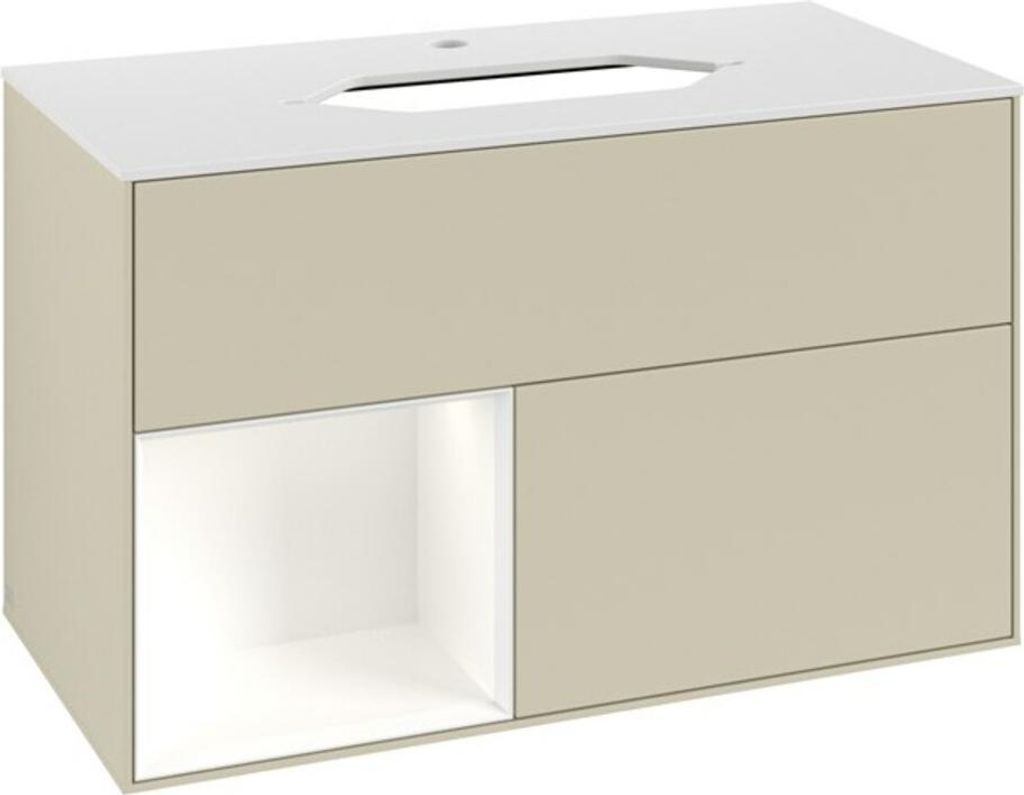 V&B Waschtischunterschrank Abdeckplatte wh. m Finion 100x60,3cm, Rg li wh. m Lac, si Gr m Lac