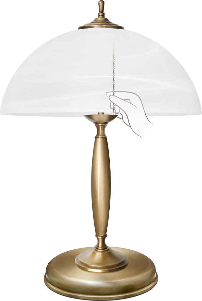 Messing Tischleuchte exklusiv Kettenschalter Goldpatina 48cm Ø35cm 2x E14 80W Wohnzimmer Schlafzimmer Büro Leselampe handgefertigt