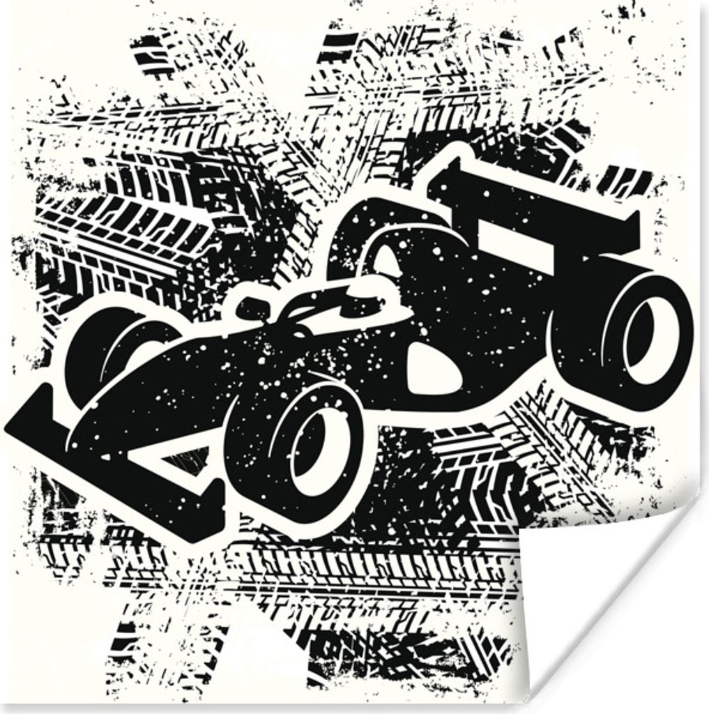 MuchoWow Poster Eine künstlerische Illustration eines schwarz-weißen Formel-1-Rennwagens 30x30 cm - Wandposter - Printing