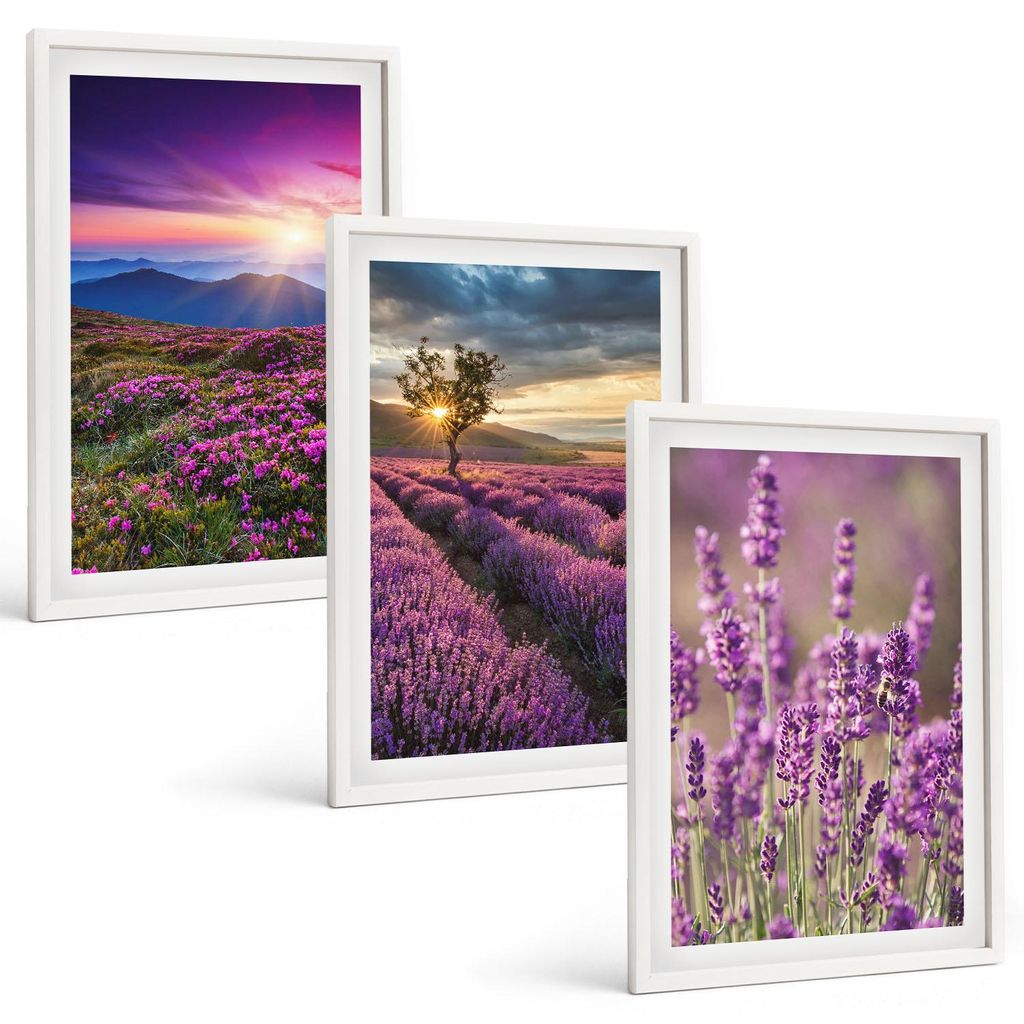 Bilder Set 3-teilig im weißen Rahmen – Wandbilder 3 Stück – gerahmte Poster für Wohnzimmer, Schlafzimmer und Flur – 40x60 cm – Sonnenunt...