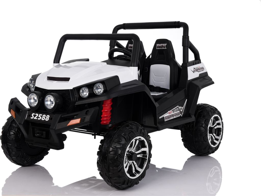 Kinder-Elektroauto RSX, weiss - 2x12V, 4 X MOTOR, 2,4 GHz Fernbedienung, Zwei Kunstledersitze, Weiche EVA Räder, FM Radio, Bluetooth