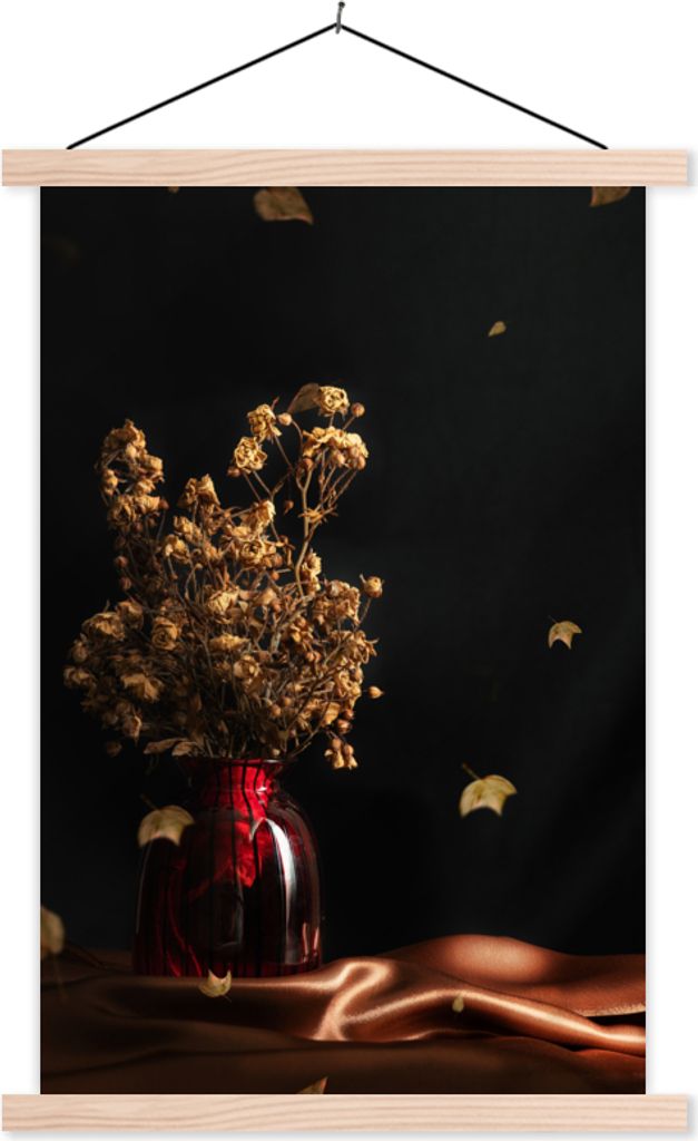 MuchoWow Textilposter Getrocknete Blumen - Blumenstrauß - Stilleben 40x60 cm mit holzfarbenen Rahmen - Poster