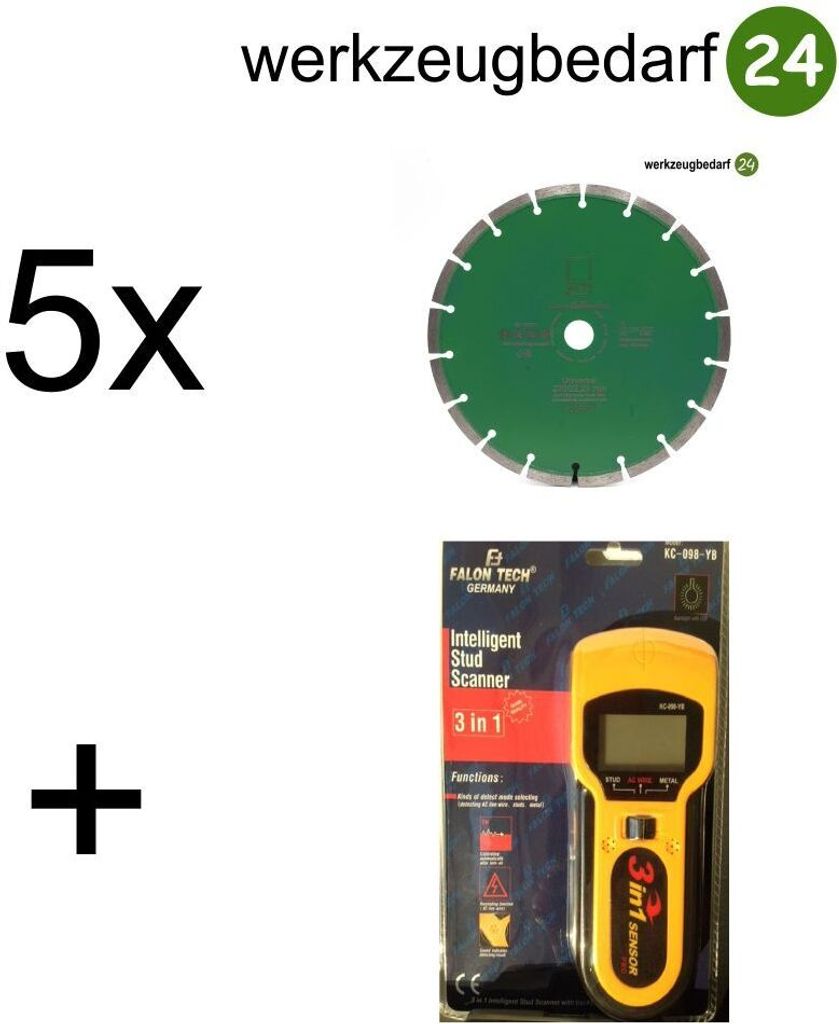Set 5 x Diamantscheibe Green Cut Beton Universal 230 mm + Leitungsfinder