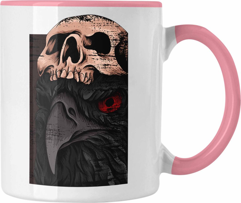 Trendation - Coole Tasse Raben Totenkopf Geschenk Death Metal Punk Rock (Rosa)