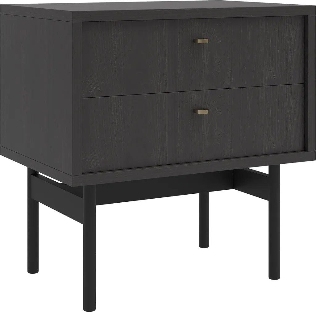 Table de nuit noire 55 cm avec rangements tiroirs effet bois frêne Portland