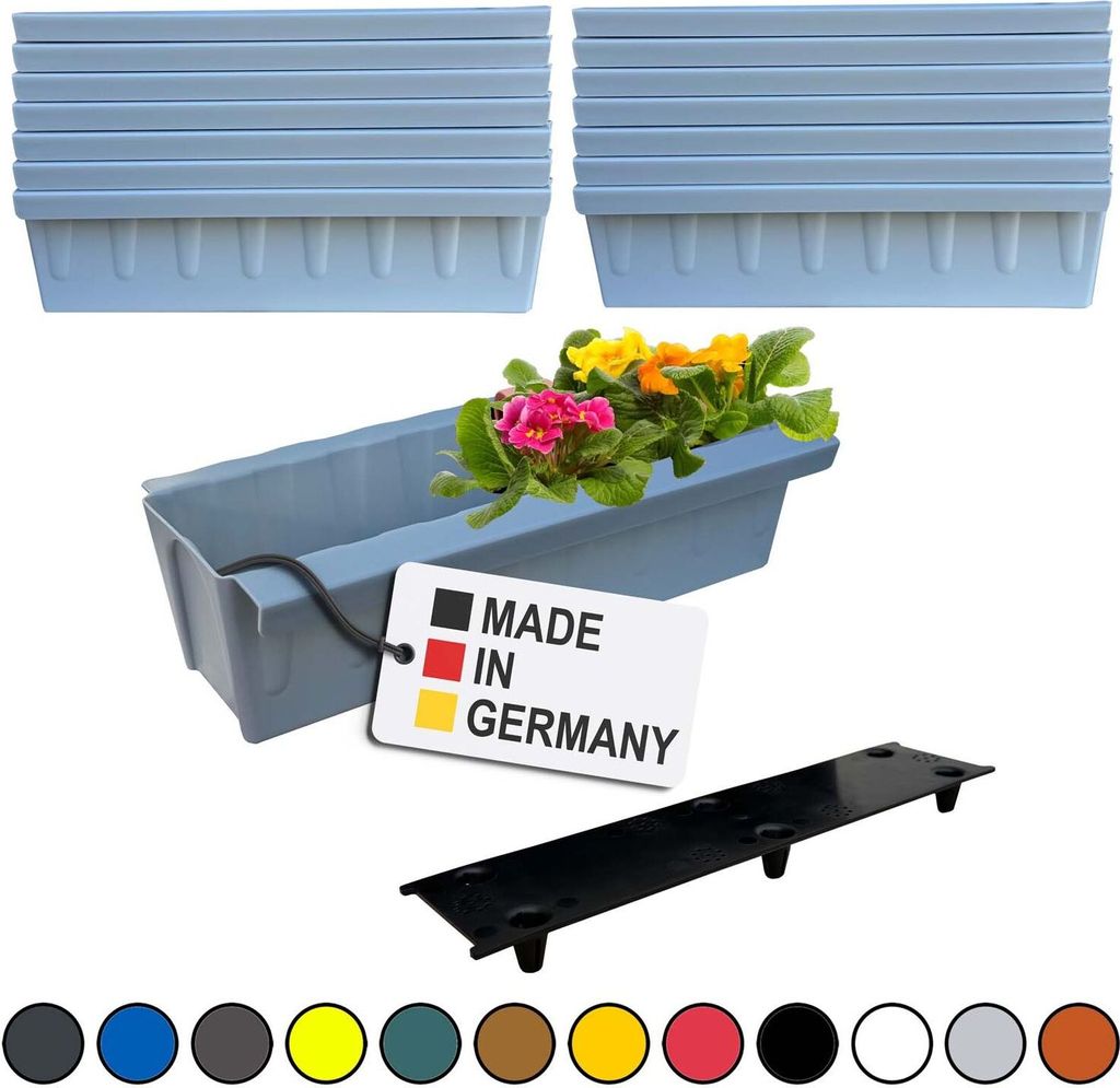 BURI 12 Euro-Paletten Blumenkästen-Einsätze inkl. Bewässerungsmatte | mit Hängesystem zum Einhängen | 37,3cm Grau | Pflanzkasten für Europale...