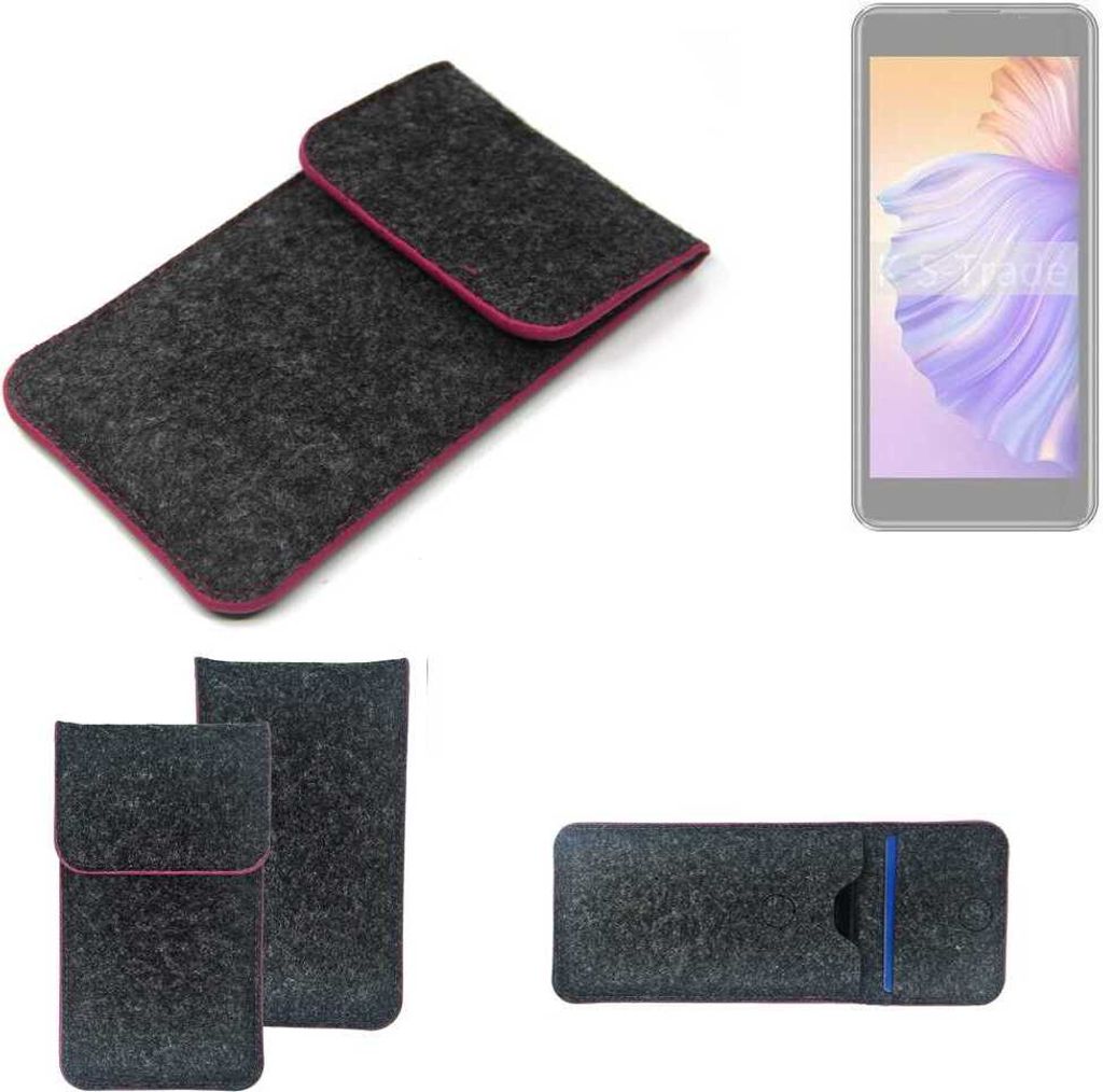 K-S-Trade Handy Schutz Hülle kompatibel mit Phonemax Q9 mini Schutzhülle Handyhülle Filztasche Pouch Tasche Case Sleeve Filzhülle dunkelgrau rosa
