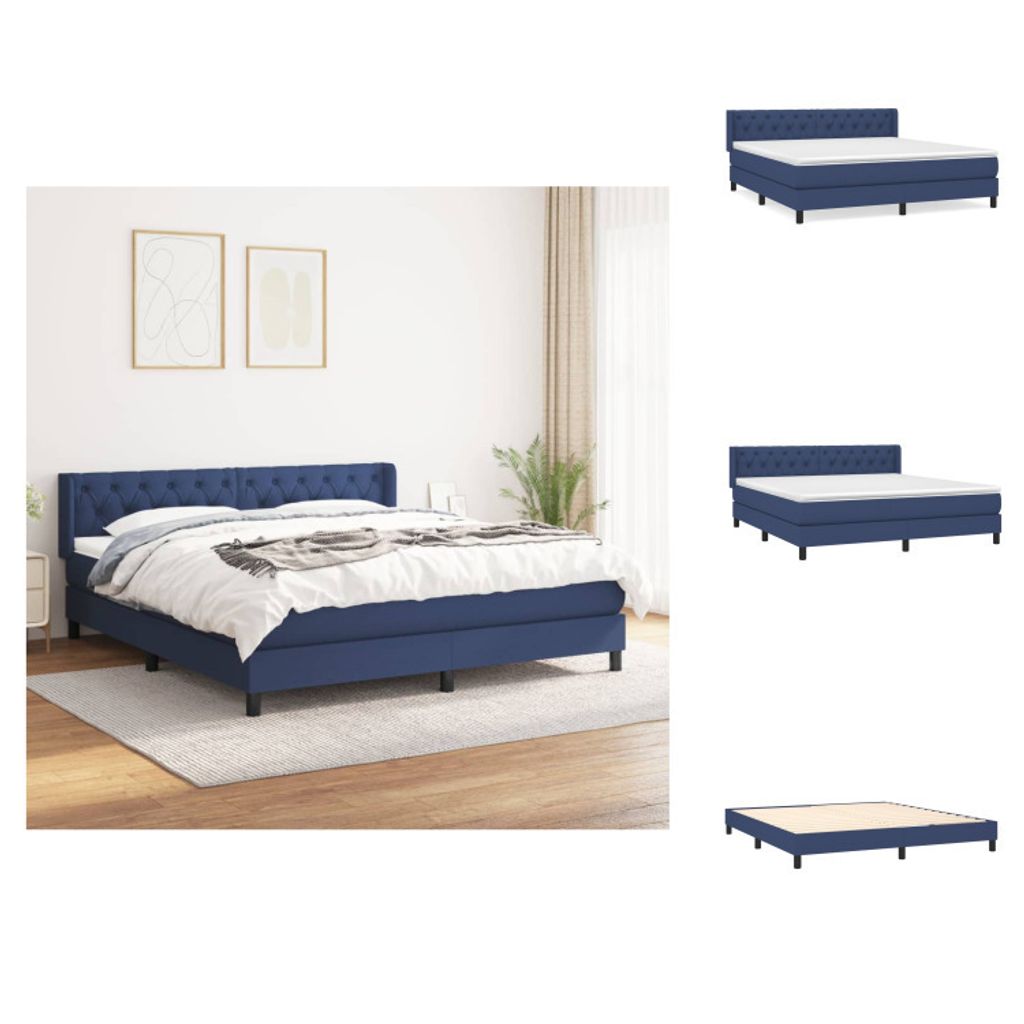vidaXL Boxspringbett mit Matratze Blau 160x200 cm Stoff - Betten & Bettgestelle