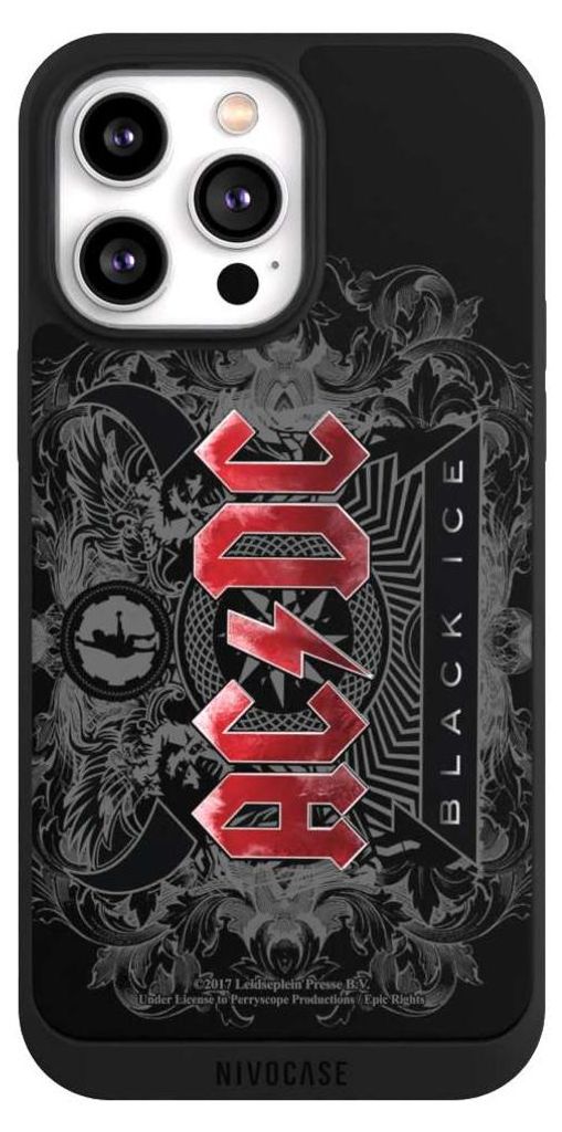 NIVOCASE Handyhülle für Apple iPhone 14 Pro Max Hülle NIVOpure Case Schwarz ACDC Black Ice Fanartikel