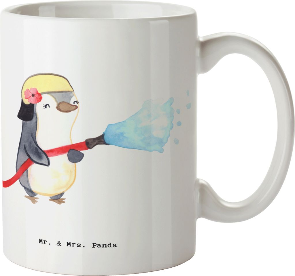 Mr. & Mrs. Panda Teetasse Feuerwehrfrau Herz - Weiß - Geschenk, Feuerwehr, Brandschutz, Kaffeetasse, Kaffeebecher, Tasse, Pott, Feuer Löschen, Fr...