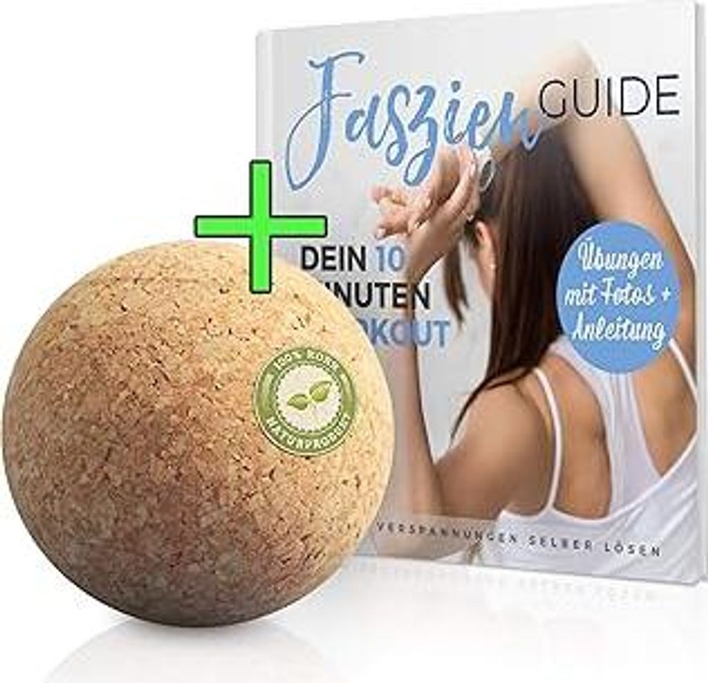 Faszienball Set 7 cm mit Faszien-Buch - Dein nachhaltiger Massageball aus 100% Kork zur Selbst-Massage - Mit Anleitungen im Heft für dein Faszien-...