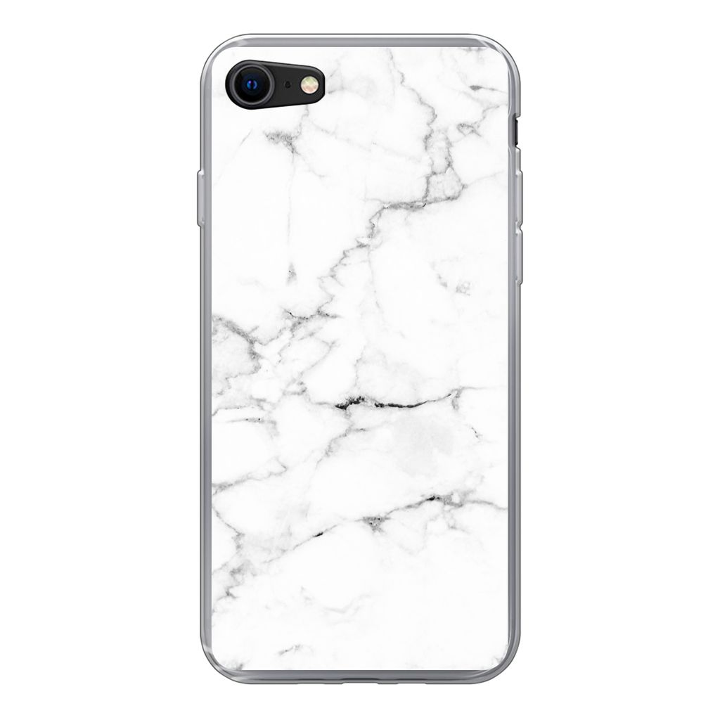 MuchoWow Handyhülle Schutzhülle Hülle für iPhone SE 2020 Marmor - Weiß - Grau - Luxus - Marmoroptik - Strukturiert Silikon Softcase Handy H...