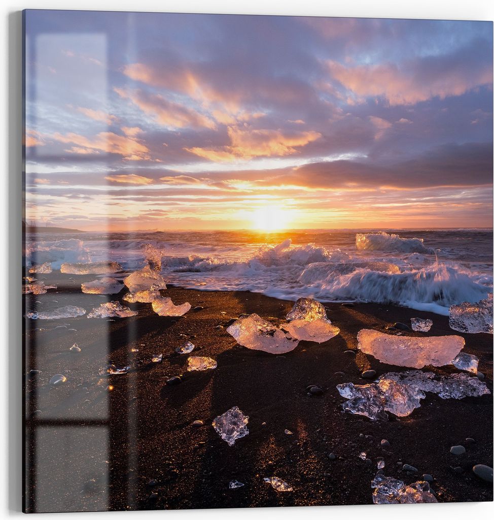 DEQORI Magnettafel Glas 30x30 cm 'Diamantstrand' beschreibbar Whiteboard Pinnwand Küche