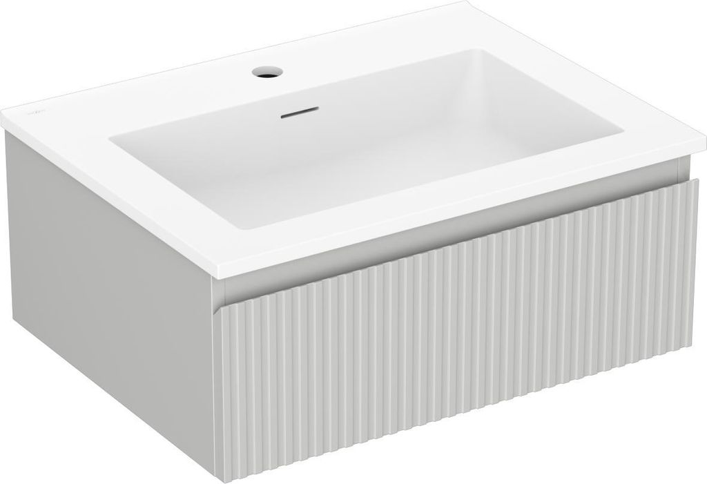Mexen Rivel 60 cm Badezimmermöbel mit Waschbecken Otis, 1 Schublade, geriffelt, grau matt/weiß matt - 91A20-06023-1-BF62-W18M01