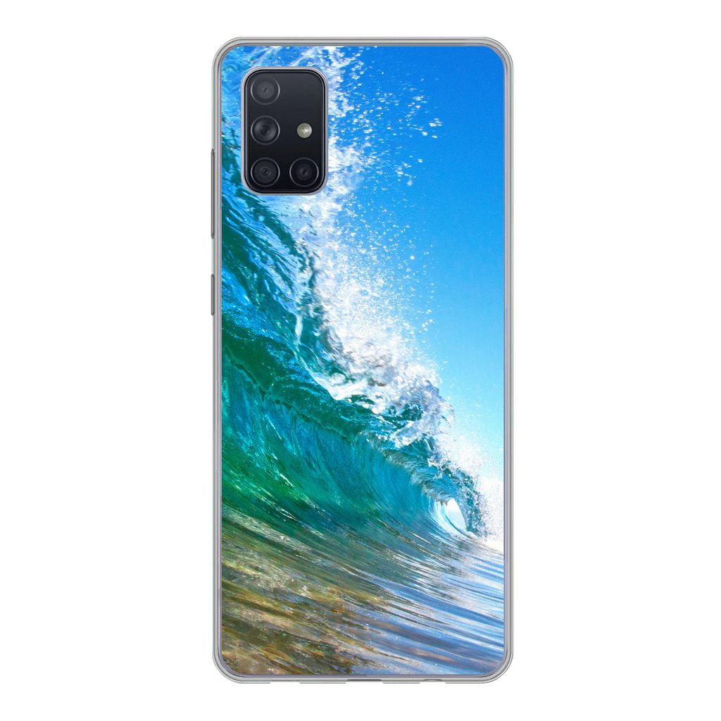 MuchoWow Handyhülle Schutzhülle Hülle für Samsung Galaxy A71 Nahaufnahme einer Welle, die sich vor der Küste von Hawaii bricht Silikon Softc...