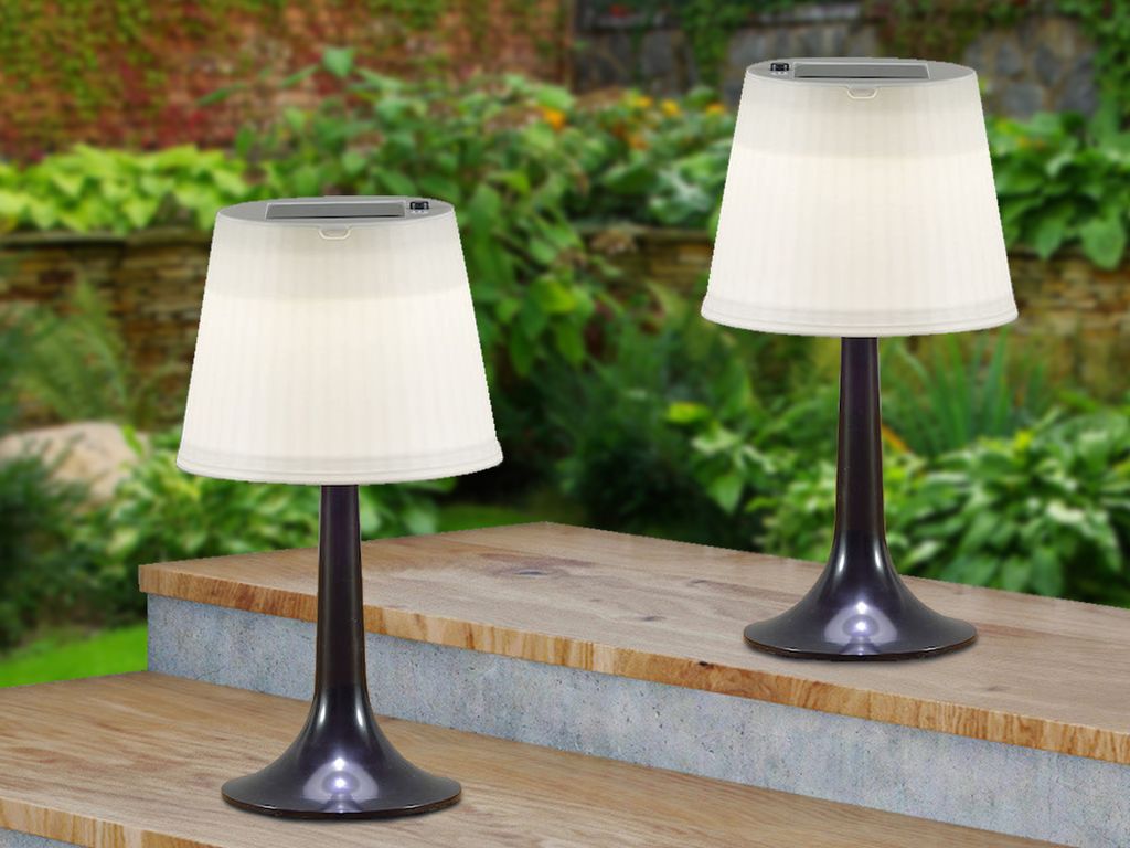 2er-Set Solar High Power LED-Tischlampe ASSISI, IP44 schwarz, H: 36cm