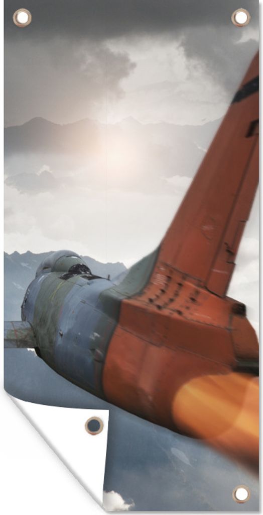 MuchoWow 80x160 cm Outdoor-Poster Gartendeko Sichtschutz Garten Poster für den Garten Ein Armeejet über den Bergen