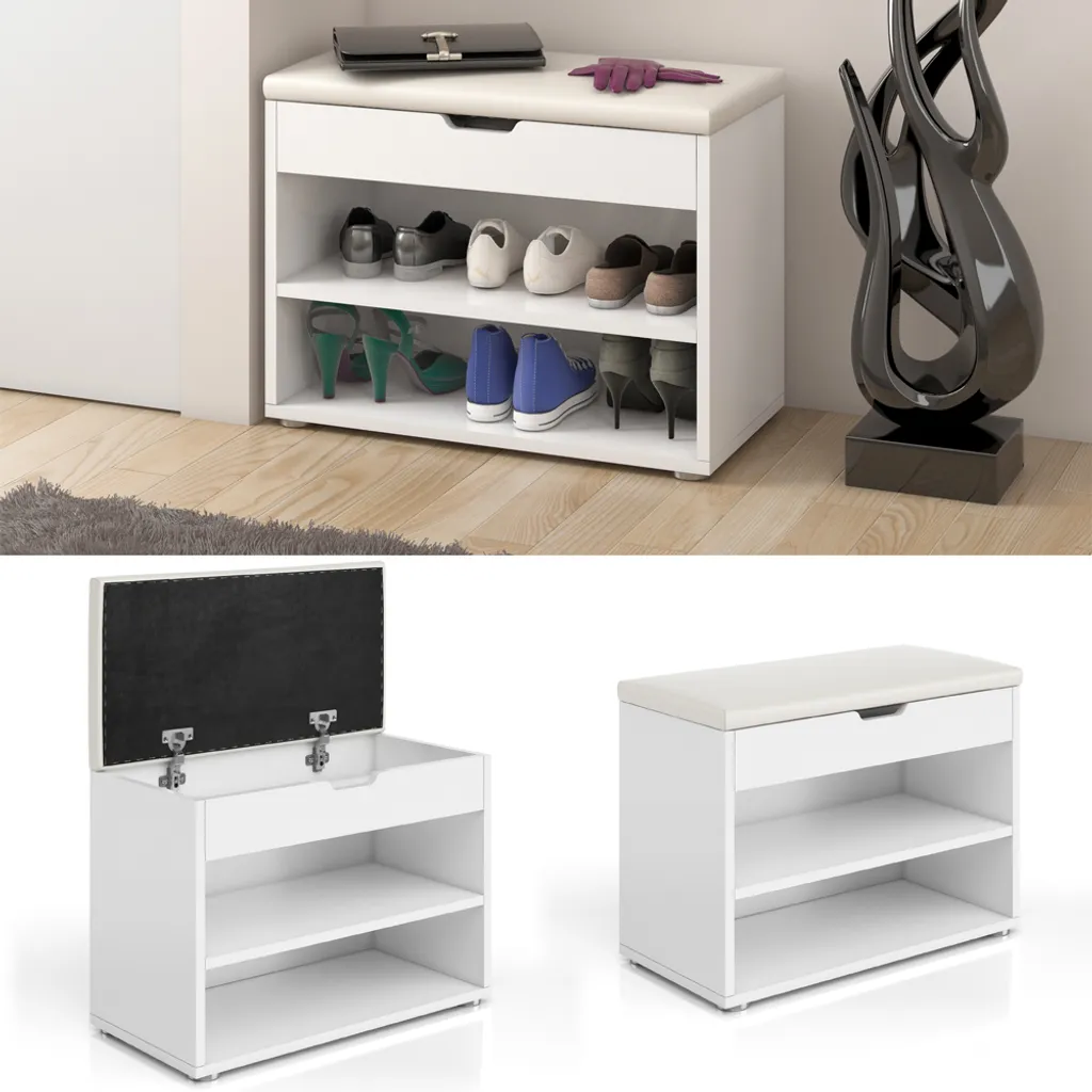 Panca per scarpe Vicco Rolfe, 60 x 45 cm, bianco - 9