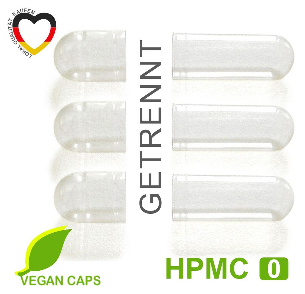 Leerkapseln getrennt - vegan HPMC Gr. 0 leere Kapseln - Produktbild 