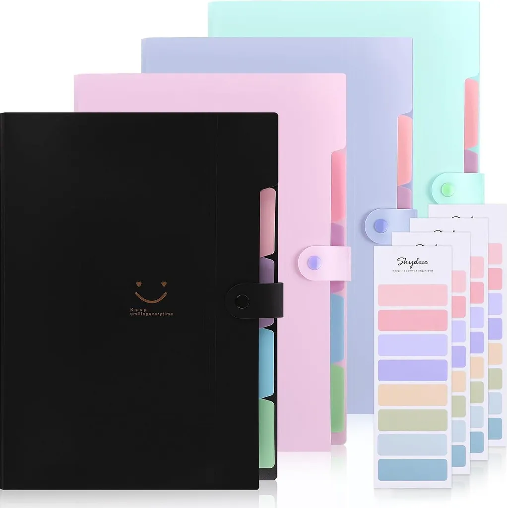 SKYDUE Pack de 4 Trieurs de Documents A4 Extensibles avec Étiquettes