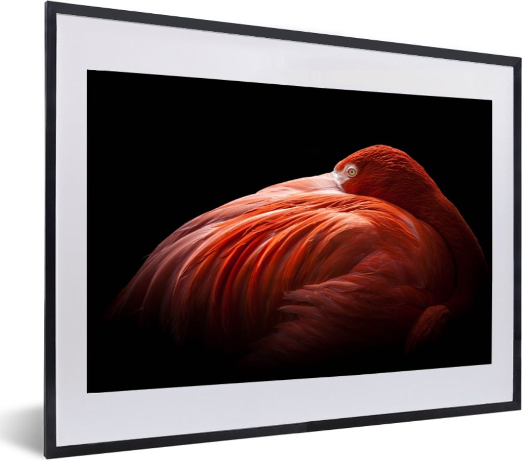 MuchoWow MuchoWow Gerahmtes Poster Flamingo - Federn - Rosa 60x40 cm - Poster mit zchwarzem Bilderrahmen - Schlafzimmer - Plakat in Rahmen - Dr...