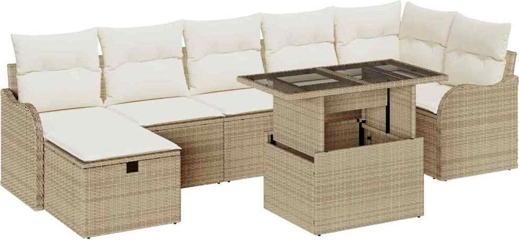 Garten-Sofa-Set mit Kissen mit Speicher 8 pcs Beige Poly Rattan