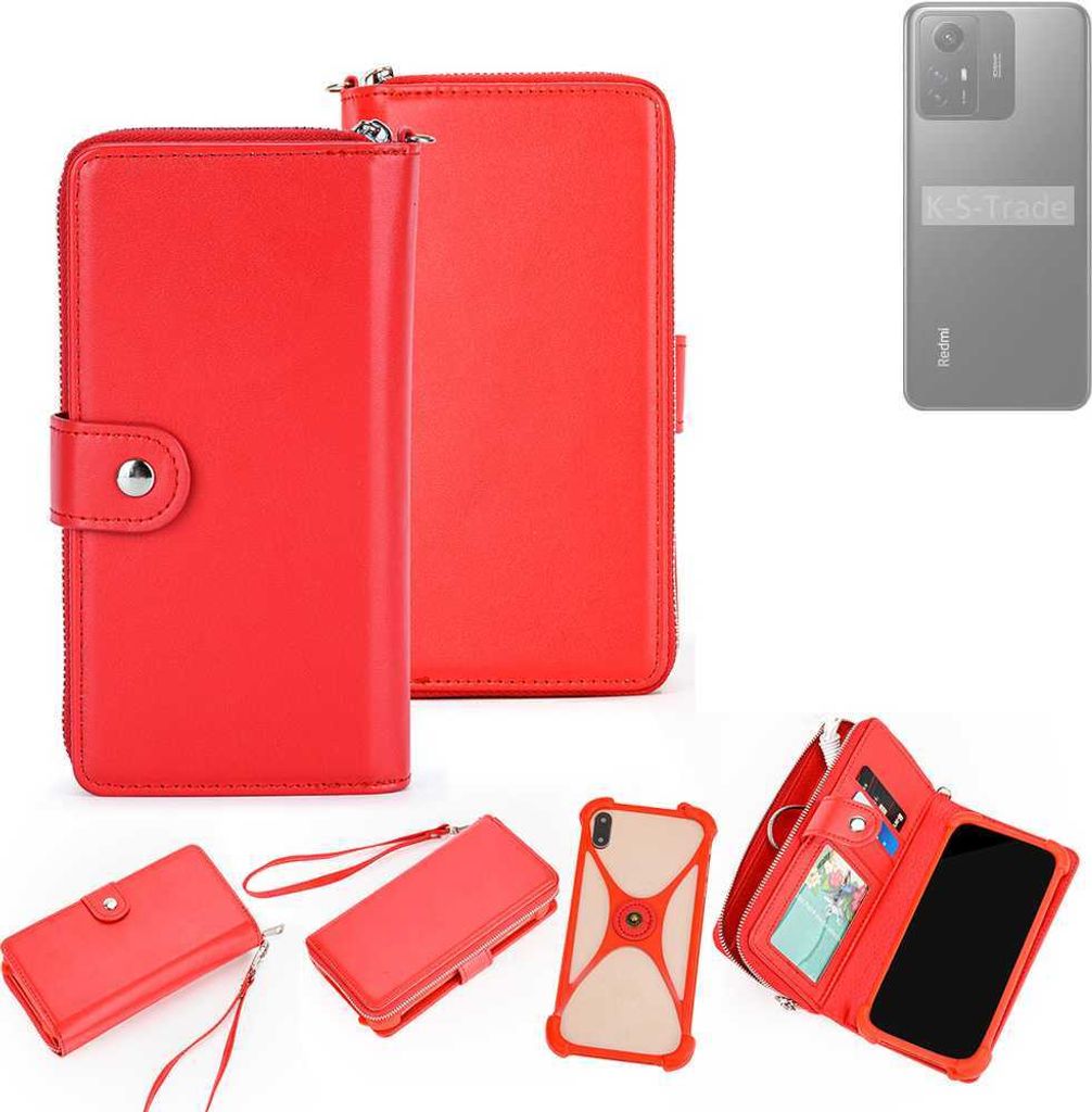 K-S-Trade 2in1 Schutzhülle Portemonnee Handyhülle mit Bumper kompatibel mit Xiaomi Redmi Note 12S Hülle Case Etui Geldbörse Smartphone rot (1x)