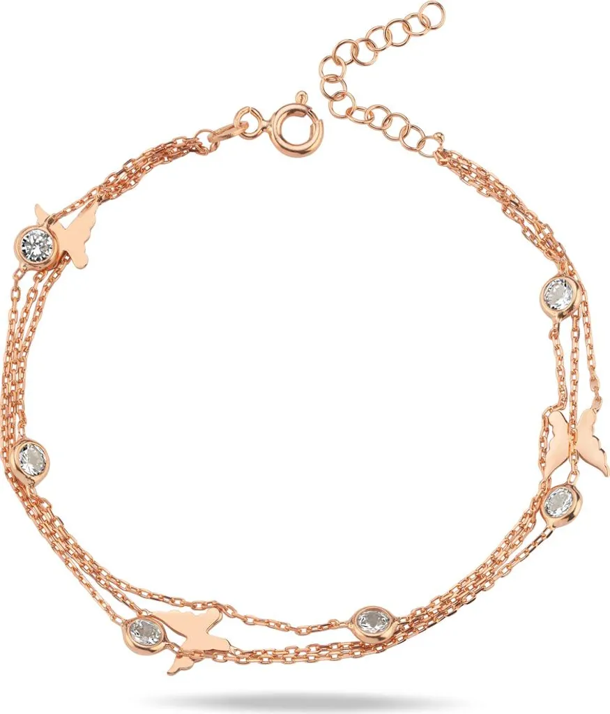 Bracelet Papillon Argent 925 Triple Rang Serti de Pierres Zircone