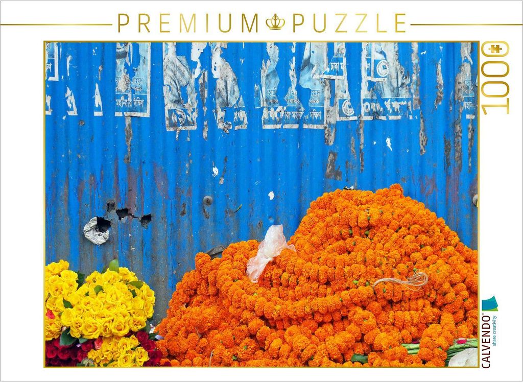 CALVENDO Puzzle Blaue Wand auf dem Blumenmarkt | 1000 Teile Lege-Größe 64x48cm Foto-Puzzle für glückliche Stunden