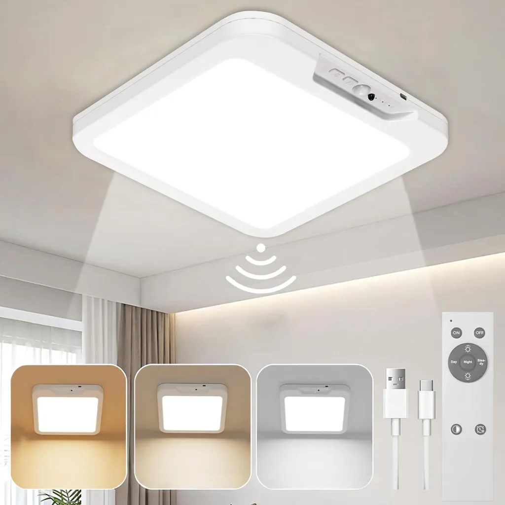 Plafoniera LED 3W Ricaricabile USB: Sensore PIR e Telecomando