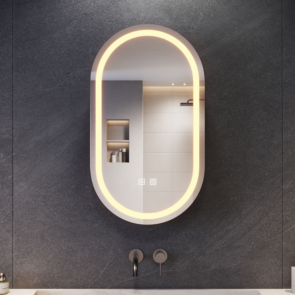 SONNI Ovaler Spiegelschrank 40x70x14cm mit Produktbild 3