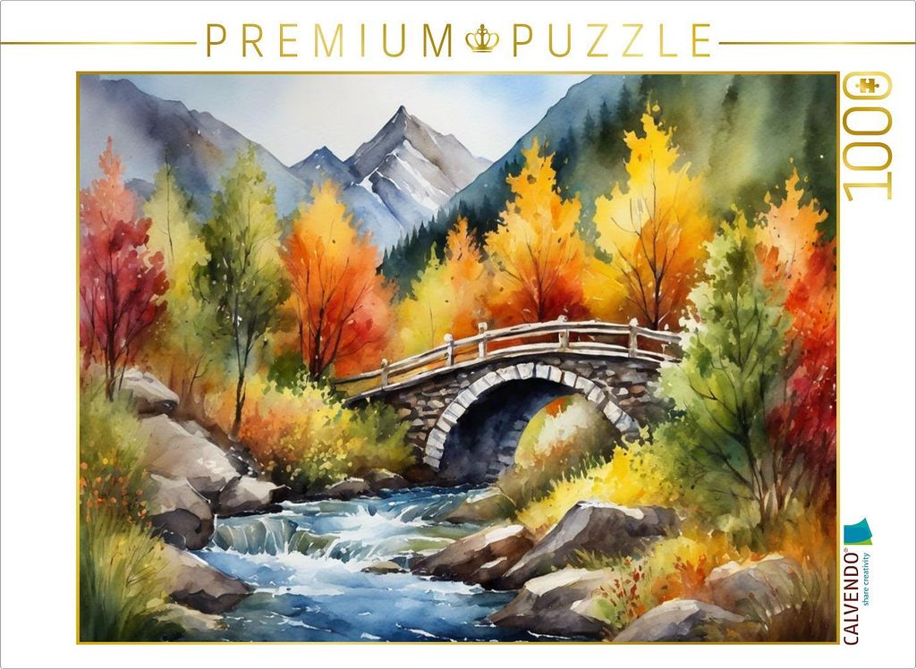 CALVENDO Puzzle Brücke über einen Bergbach | 1000 Teile Lege-Größe 64x48cm Foto-Puzzle für glückliche Stunden