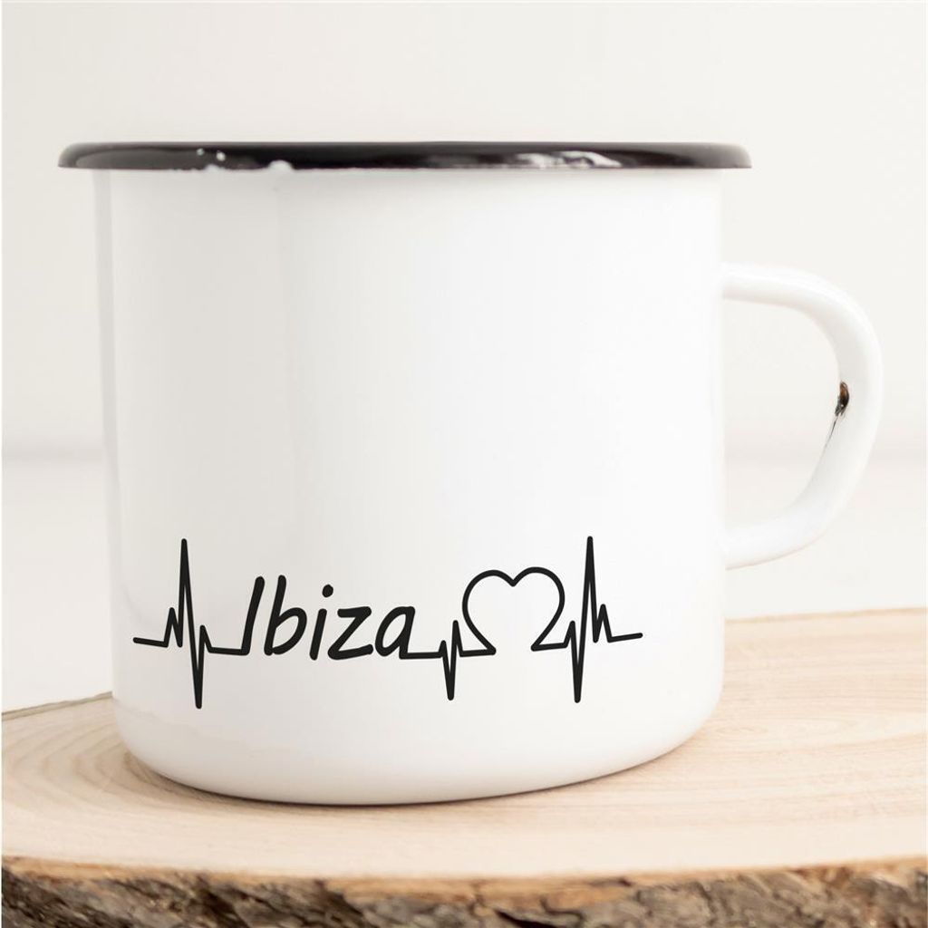 Huuraa Emaille Tasse Ibiza Geschenk Kaffeebecher Vintage 300ml Ibiza Präsent