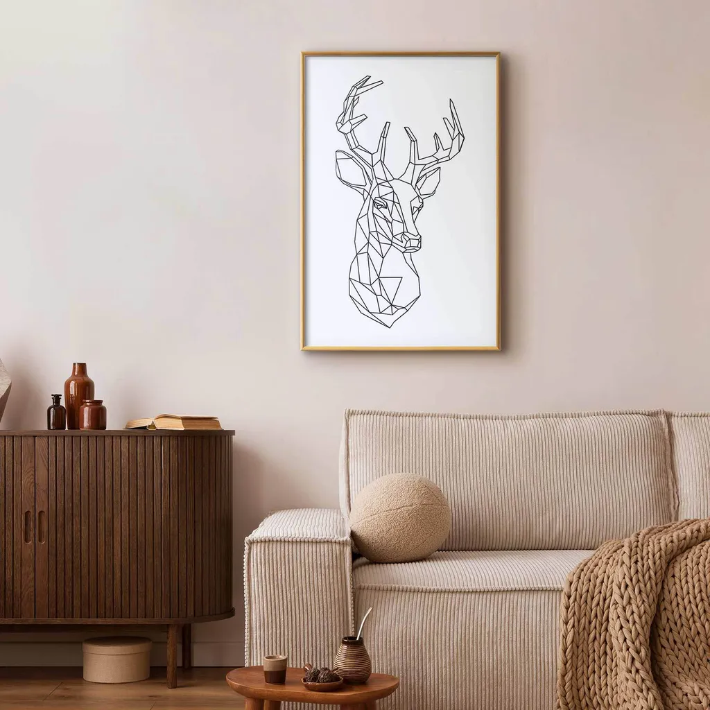 Offerta Quadro Cervo Geometrico 60x90 Cornice Oro Senza Margini - 2