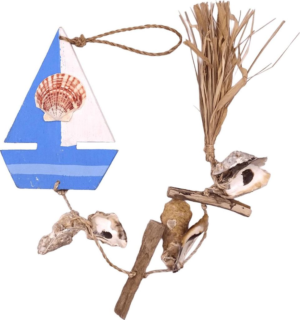 Maritime Girlande mit Booten 12x2x100 cm – Hängedeko mit Holzsegelbooten, Muscheln & Treibholz – Sommerliche Fenster- & Wanddeko – Logbuch-V...