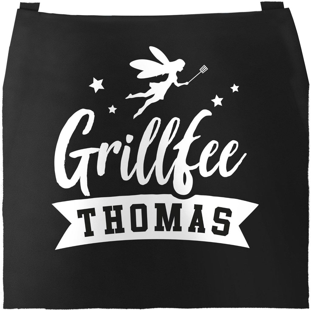 Grill-Schürze Männer Frauen personalisiert Aufdruck Grillfee eigener Name Baumwoll-Schürze Moonworks schwarz unisize