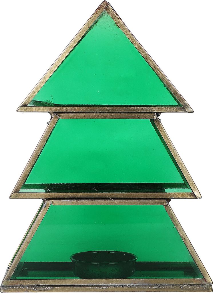 MARRAKESCH Teelichthalter Christbaum 17cm Grün aus Glas als Weihnachtsdeko oder Tischdeko Finse