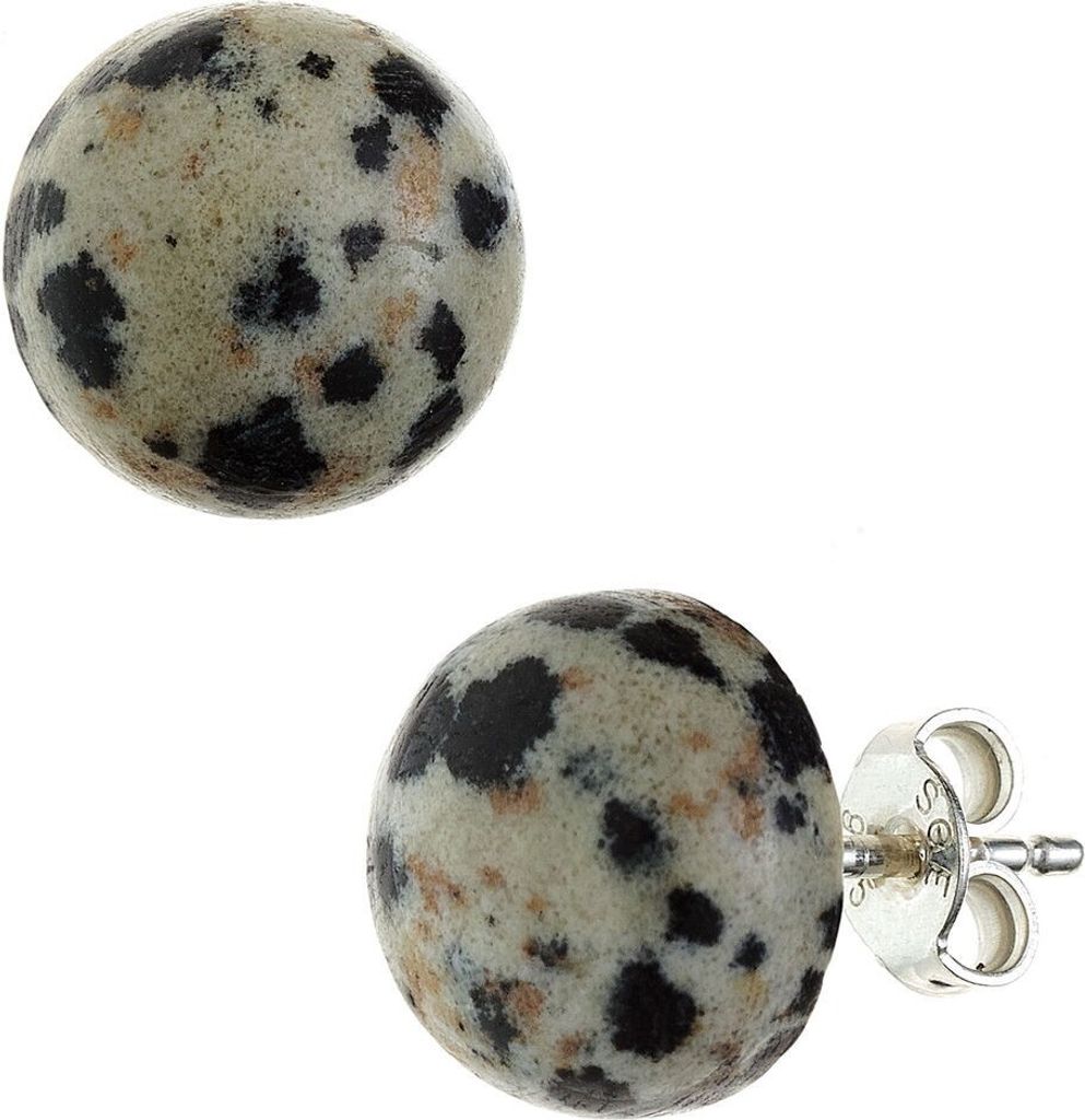 Ohrstecker dalmatiner Jaspis 925 Silber grau-schwarz rund Ohrschmuck Damen