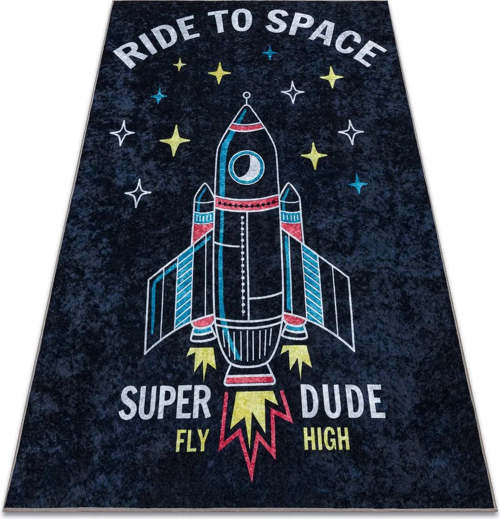 Tapis enfant antidérapant et lavable Fusée pour éviter les chutes