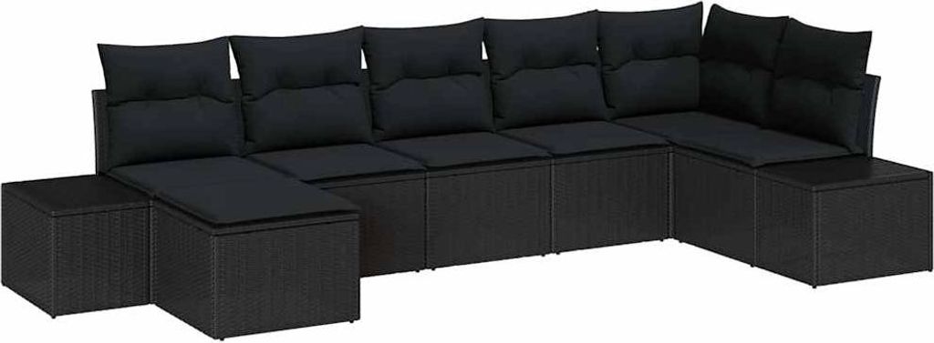 Garten-Sofa-Set mit Kissen 7 pcs Schwarz Poly-Rattan