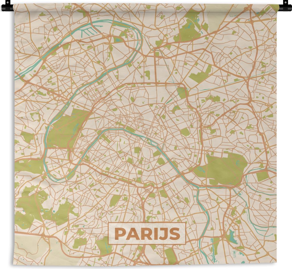 MuchoWow Wandteppich Wandbehang Paris - Stadtplan - Vintage - Karte 90x90 cm Tapisserie Dekoration Wandtuch - Wandaufhänger