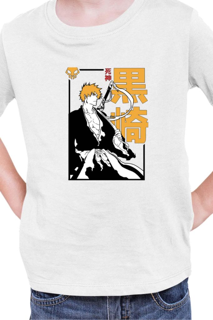 Kinder T-Shirt Manga Japan Anime Comics Animation Bleach 005, 9-11 Jahr - 140 / Weiß