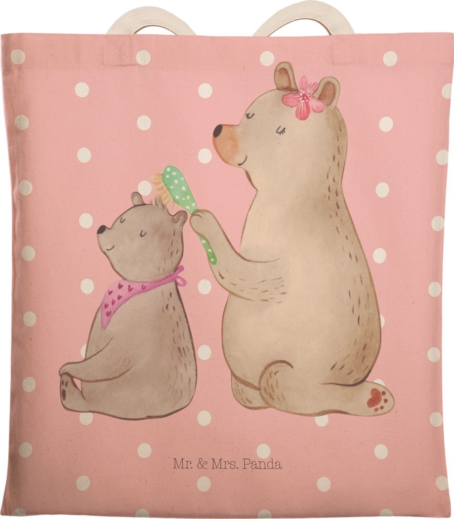 Mr. & Mrs. Panda Beutel Bär Kind - Rot Pastell - Geschenk, Muttertag, Tasche, Mama, Tote Bag, Tragetasche Bedruckt, Familie, Stofftragetasche, Beu...