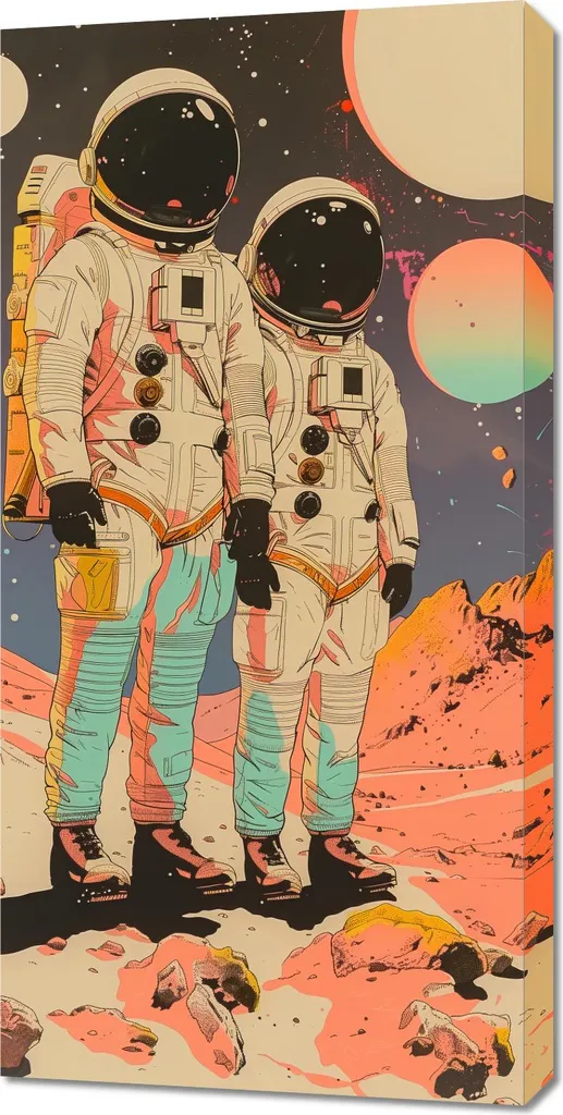 Tableau Astronautes Cosmonautes 50x100 cm pour Décoration Murale Chic
