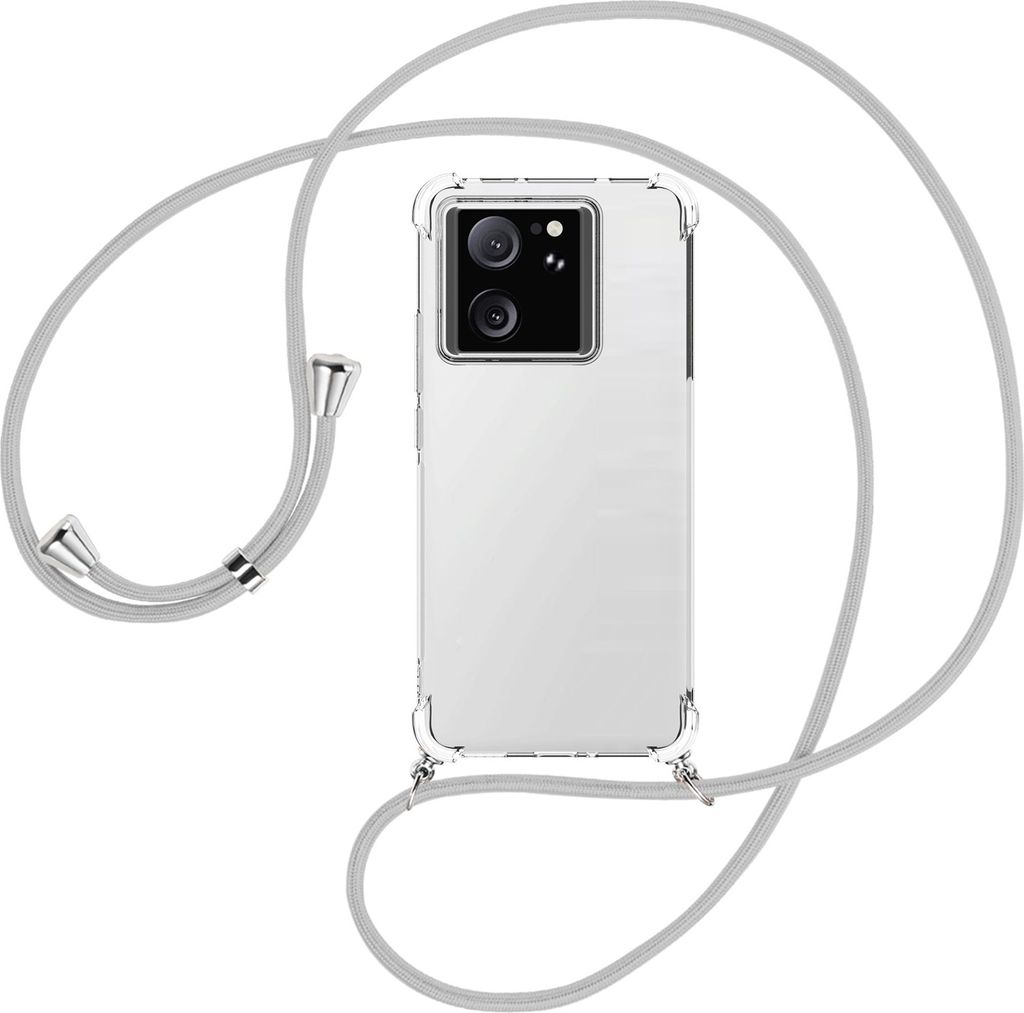 Handykette Backcover-Schutzhülle mit Band (Metall silberfarben) für Xiaomi 13T Pro (6.73'') - silbergrau