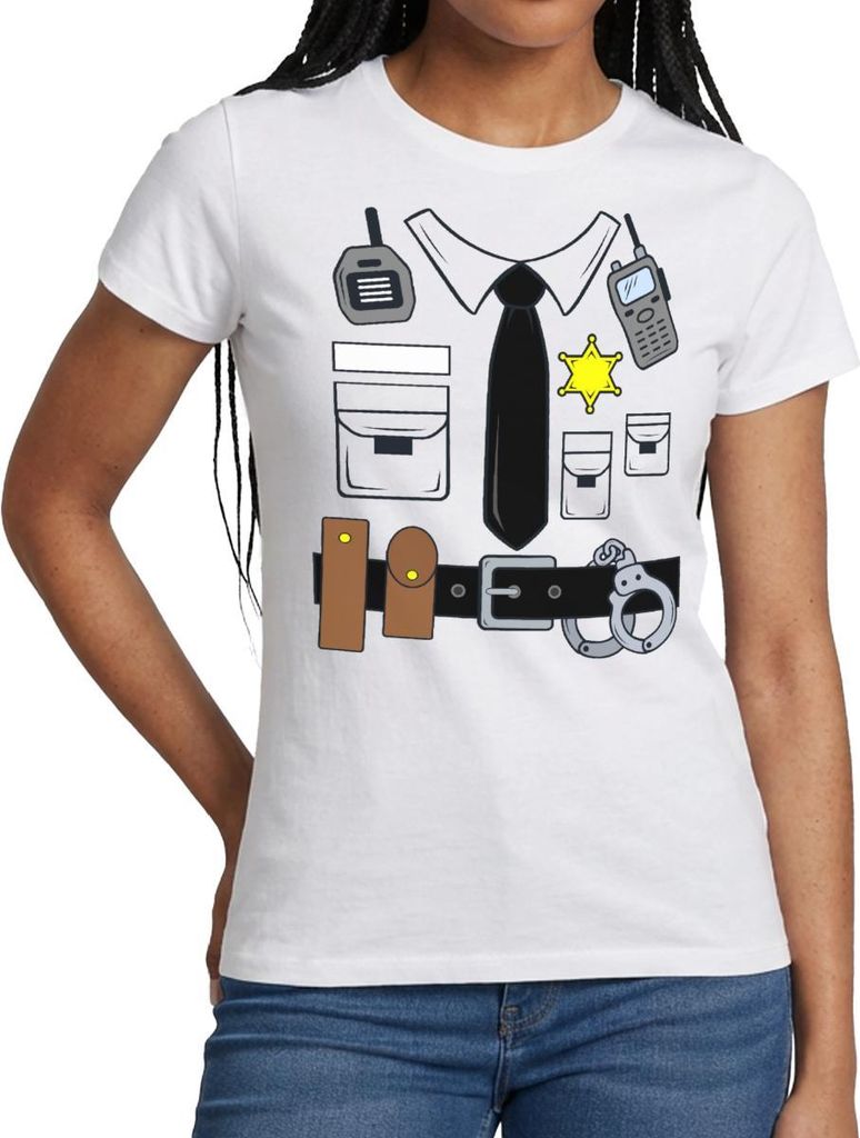 Spreadshirt Polizei Kostüm Karneval Frauen T-Shirt, L, Weiß