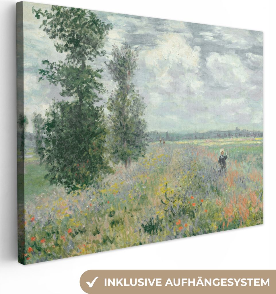 MuchoWow - Leinwandbilder - Claude Money - Mohnfelder - Kunst - Alte Meister, Wandbild, Wanddeko Bilder Wohnzimmer, 40x30 cm
