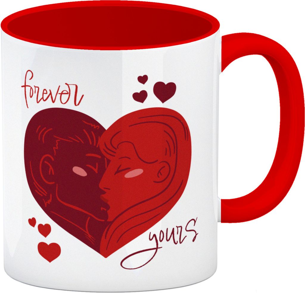 Forever yours Kaffeebecher Rot mit küssendem Paar