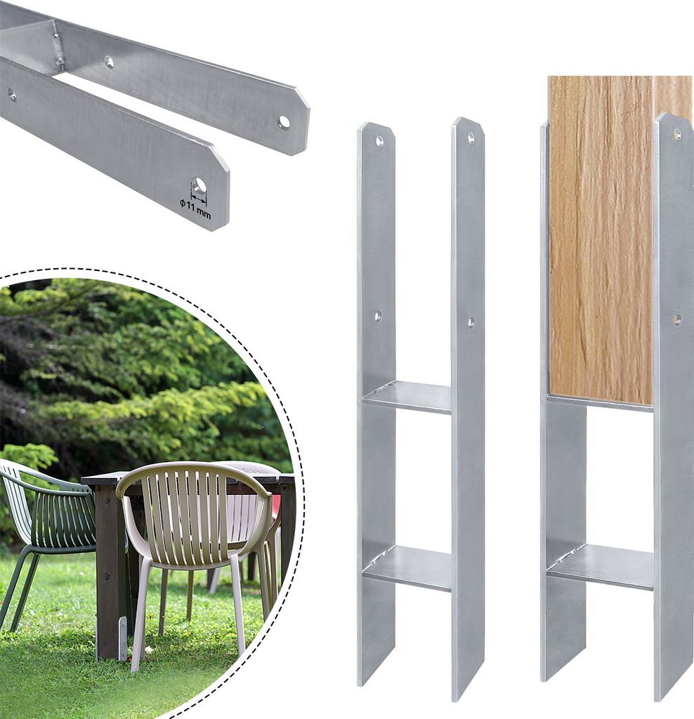 NAIZY Pfostenträger H-Anker 121x600mm Riegelsberger in feuerverzinkter Ausführung Bodenhülse Pfostenanker Pfostenschuh